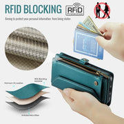 For iPhone 16 Pro Max CaseMe C36 Card Slots Zipper Wallet RFID Anti-theft Leather Phone Case(Blue)