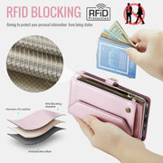 For iPhone 16 Plus CaseMe C36 Card Slots Zipper Wallet RFID Anti-theft Leather Phone Case(Pink)