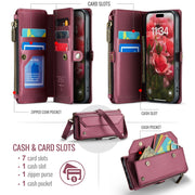 For iPhone 16 CaseMe C36 Card Slots Zipper Wallet RFID Anti-theft Leather Phone Case(Red)