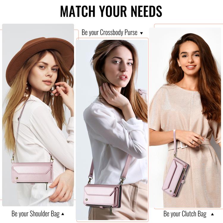 For iPhone 16e CaseMe C36 Card Slots Zipper Wallet RFID Anti-theft Leather Phone Case(Pink)