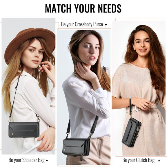 For iPhone 16e CaseMe C36 Card Slots Zipper Wallet RFID Anti-theft Leather Phone Case(Black)