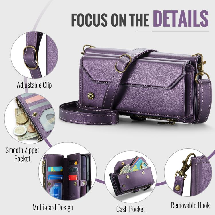 For iPhone 16e CaseMe C36 Card Slots Zipper Wallet RFID Anti-theft Leather Phone Case(Purple)