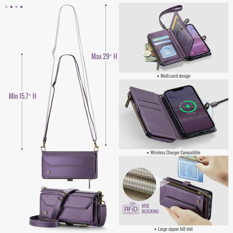 For iPhone 16e CaseMe C36 Card Slots Zipper Wallet RFID Anti-theft Leather Phone Case(Purple)