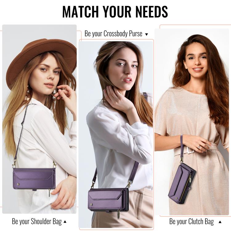 For iPhone 16e CaseMe C36 Card Slots Zipper Wallet RFID Anti-theft Leather Phone Case(Purple)