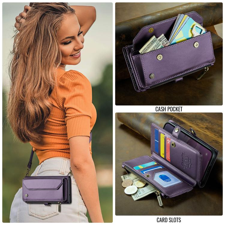 For iPhone 16e CaseMe C36 Card Slots Zipper Wallet RFID Anti-theft Leather Phone Case(Purple)