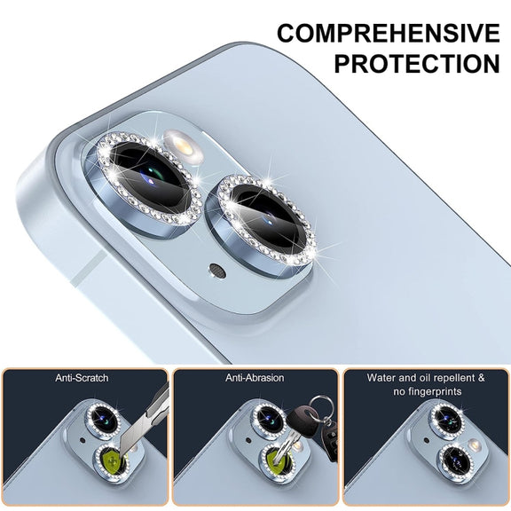For iPhone 16 Pro / 16 Pro Max ENKAY AR Anti-reflection Individual Diamond Ring Camera Lens Glass Full Film(Dark Blue)