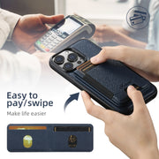 For iPhone 16 Pro Suteni H17 Cross Grain Leather MagSafe Detachable Wallet Phone Case(Blue)