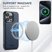 For iPhone 15 Suteni H17 Cross Grain Leather MagSafe Detachable Wallet Phone Case(Blue)