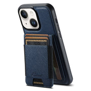 For iPhone 15 Suteni H17 Cross Grain Leather MagSafe Detachable Wallet Phone Case(Blue)