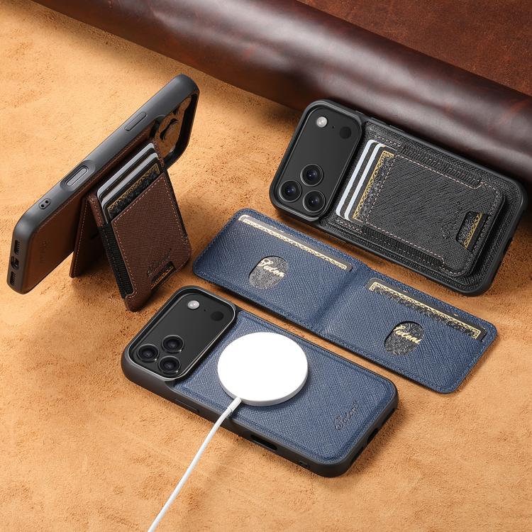 For iPhone 13 Pro Max Suteni H17 Cross Grain Leather MagSafe Detachable Wallet Phone Case(Brown)