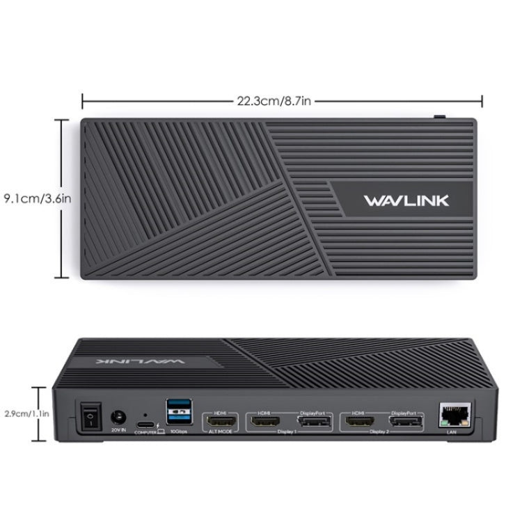 WAVLINK UG69PD25 Pro 100W PD Charging Triple 4K Display Laptop Docking Station, Plug:AU Plug