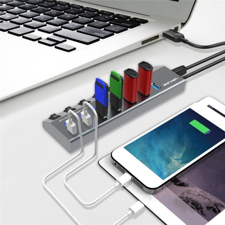 WAVLINK UH3076 5Gbps 7-port USB 3.0 Hub with Independent Switch and LED Indicator(US Plug)