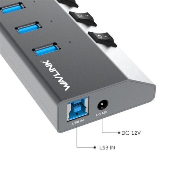 WAVLINK UH3076 5Gbps 7-port USB 3.0 Hub with Independent Switch and LED Indicator(EU Plug)