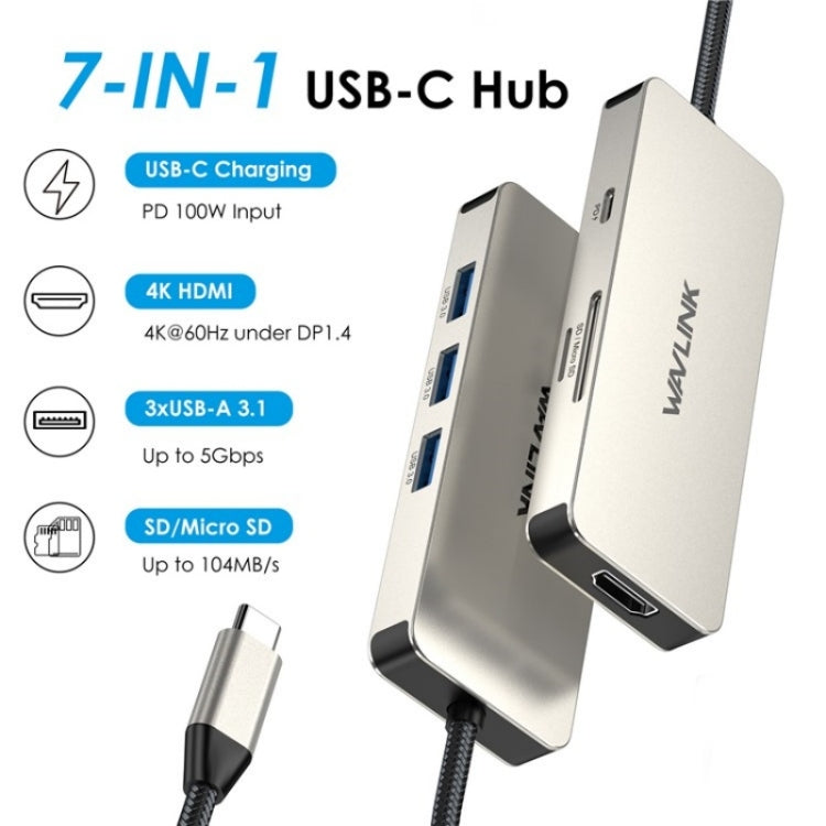 WAVLINK UHP3416 7-in-1 PD100W Charging SD / TF Card Reader 4K HD Type-C Docking Station(Rose Gold)