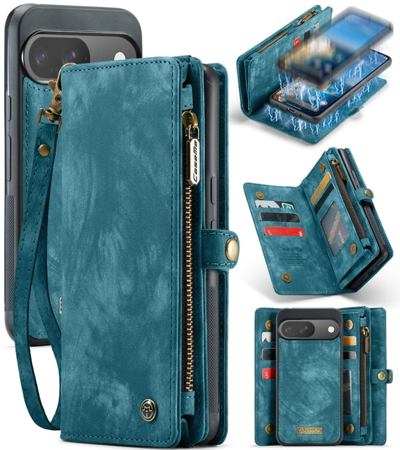For Google Pixel 9 / 9 Pro CaseMe 008 Detachable Multifunctional Leather Phone Case(Blue)