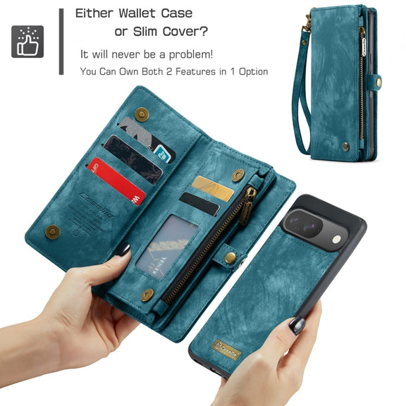 For Google Pixel 9 / 9 Pro CaseMe 008 Detachable Multifunctional Leather Phone Case(Blue)