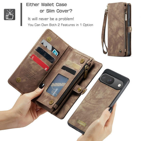 For Google Pixel 9 / 9 Pro CaseMe 008 Detachable Multifunctional Leather Phone Case(Brown)