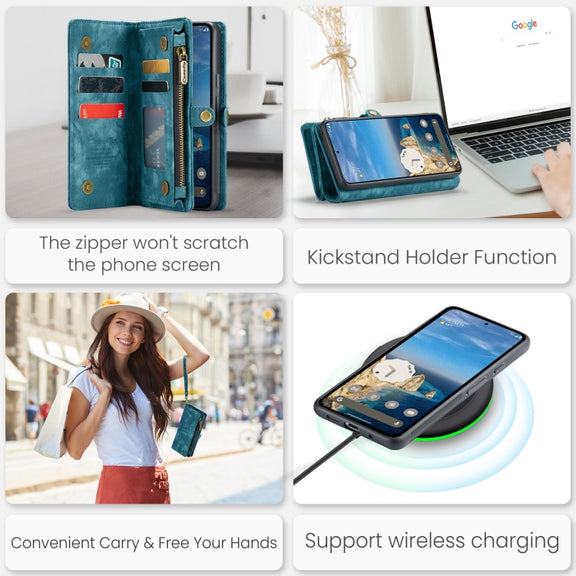 For Google Pixel 9 Pro XL CaseMe 008 Detachable Multifunctional Leather Phone Case(Blue)