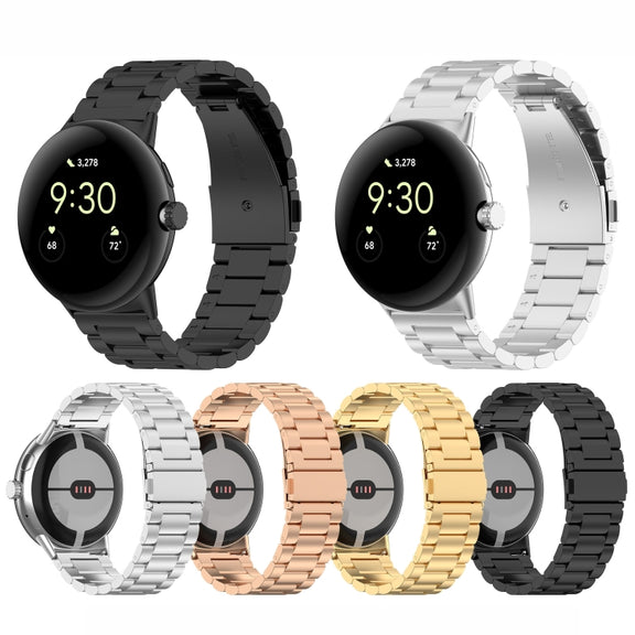 For Google Pixel Watch 3 41mm Three Beads Stainless Steel Metal Watch Band(Silver)