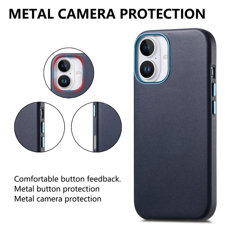 For iPhone 16 Electroplated Metal Button Shockproof Phone Case(Dark Blue)