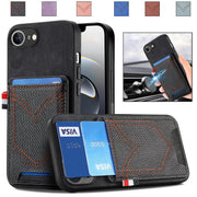 For iPhone 16e Denim Texture Leather Skin Phone Case with Card Slot(Black)