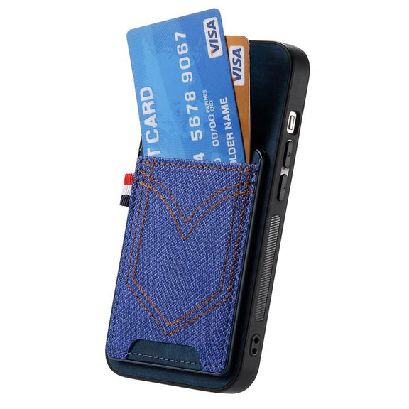 For iPhone 16e Denim Texture Leather Skin Phone Case with Card Slot(Blue)