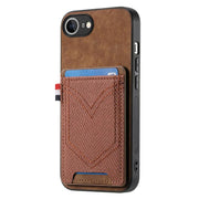 For iPhone 16e Denim Texture Leather Skin Phone Case with Card Slot(Brown)