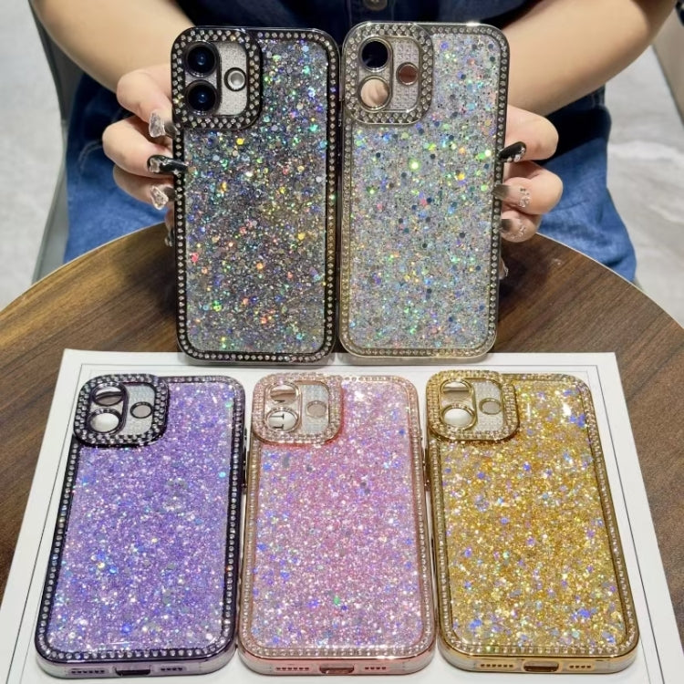 For iPhone 16 Diamond Glitter Sequins TPU Phone Case(Purple)