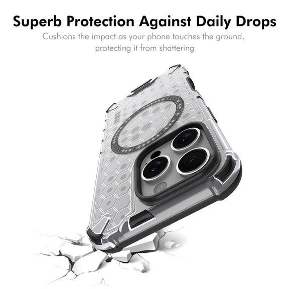 For iPhone 16 Pro Max ENKAY Hat-Prince Honeycomb MagSafe Shockproof Phone Case with Large Arc Edge Film(Grey)