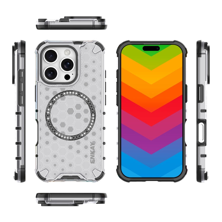 For iPhone 16 Pro Max ENKAY Hat-Prince Honeycomb MagSafe Shockproof Phone Case with Large Arc Edge Film(Grey)