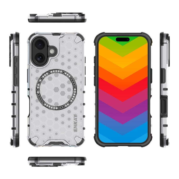 For iPhone 16 Plus ENKAY Hat-Prince Honeycomb MagSafe Shockproof Phone Case with Large Arc Edge Film(Grey)