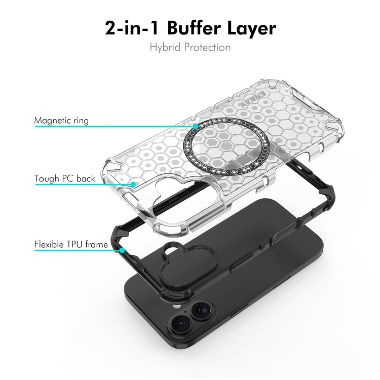 For iPhone 16 Plus ENKAY Hat-Prince Honeycomb MagSafe Shockproof Phone Case with Large Arc Edge Film(Grey)