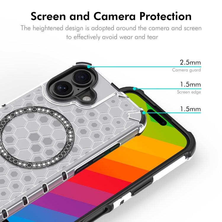 For iPhone 16 Plus ENKAY Hat-Prince Honeycomb MagSafe Shockproof Phone Case with Large Arc Edge Film(Grey)