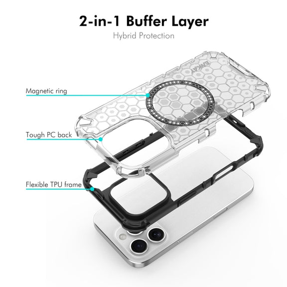 For iPhone 15 Pro Max ENKAY Hat-Prince Honeycomb MagSafe Shockproof Phone Case with Large Arc Edge Film(Blue)