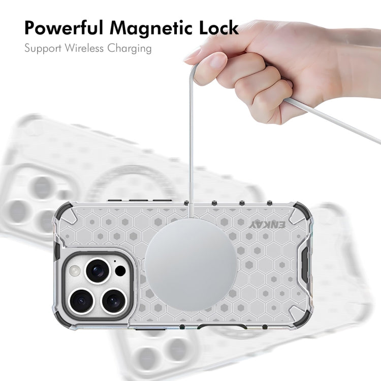 For iPhone 15 Pro Max ENKAY Hat-Prince Honeycomb MagSafe Shockproof Phone Case with Large Arc Edge Film(Blue)