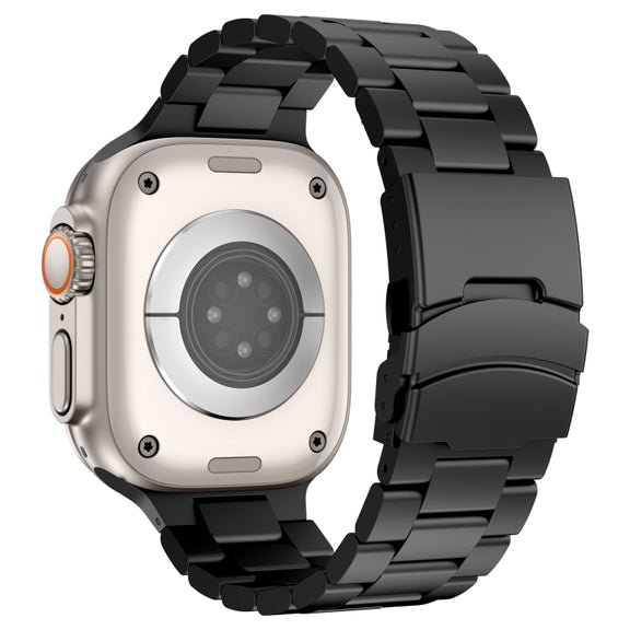 For Apple Watch SE 2023 44mm Three Beads Titanium Alloy Metal Watch Band(Black)