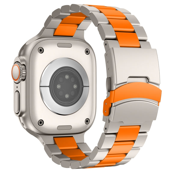 For Apple Watch Series 7 41mm Three Beads Titanium Alloy Metal Watch Band(Titanium Orange)
