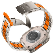For Apple Watch Series 7 41mm Three Beads Titanium Alloy Metal Watch Band(Titanium Orange)