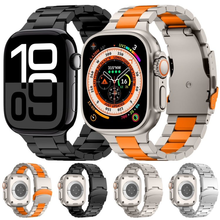 For Apple Watch Series 7 45mm Three Beads Titanium Alloy Metal Watch Band(Black)