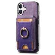 For iPhone 16 Retro Splitable Magnetic Stand Card Bag Leather Phone Case(Purple)