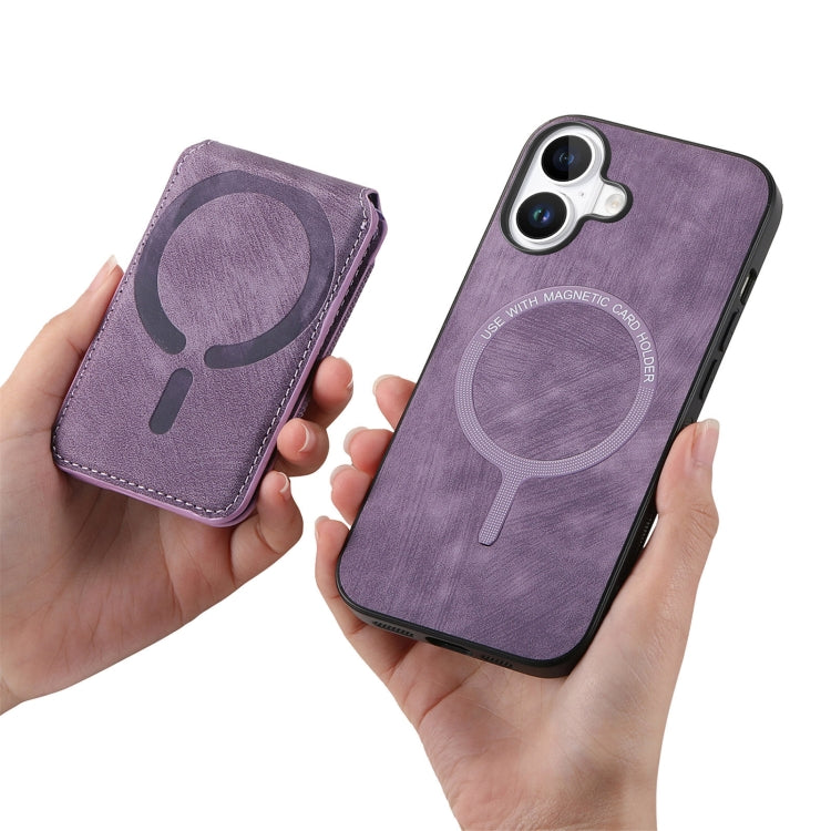 For iPhone 16 Plus Retro Splitable Magnetic Stand Card Bag Leather Phone Case(Purple)