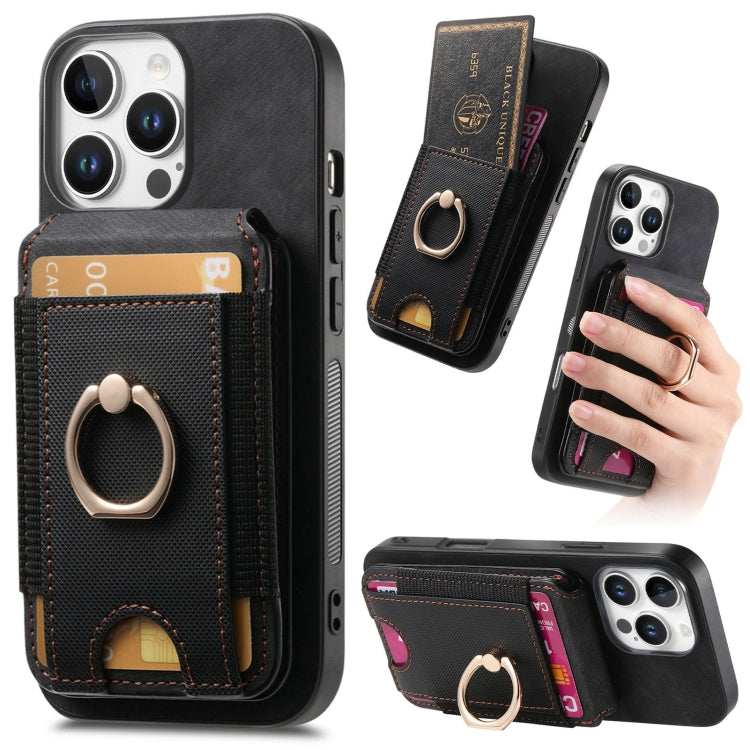 For iPhone 16 Pro Retro Splitable Magnetic Stand Card Bag Leather Phone Case(Black)