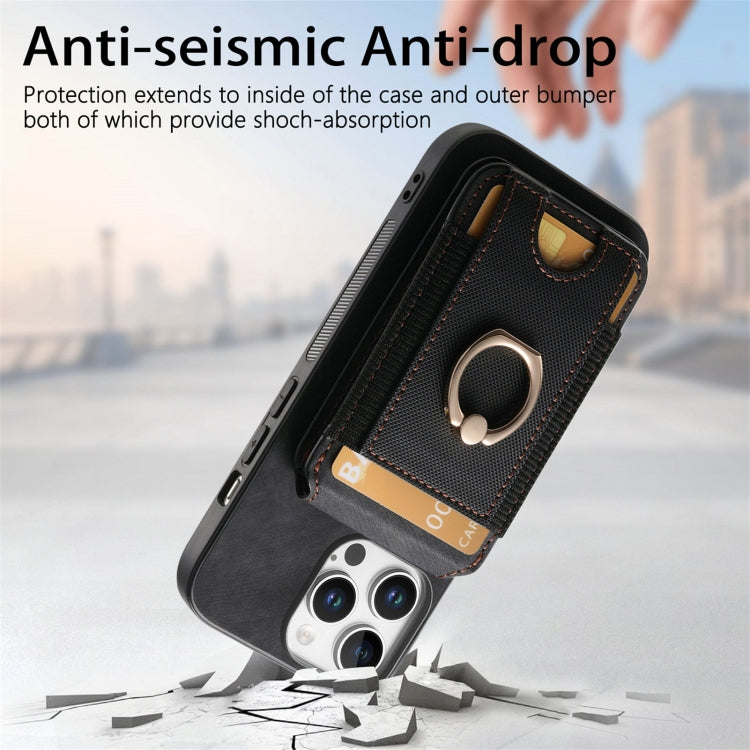 For iPhone 16 Pro Retro Splitable Magnetic Stand Card Bag Leather Phone Case(Black)