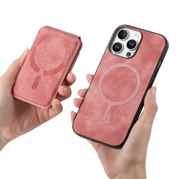 For iPhone 16 Pro Max Retro Splitable Magnetic Stand Card Bag Leather Phone Case(Pink)
