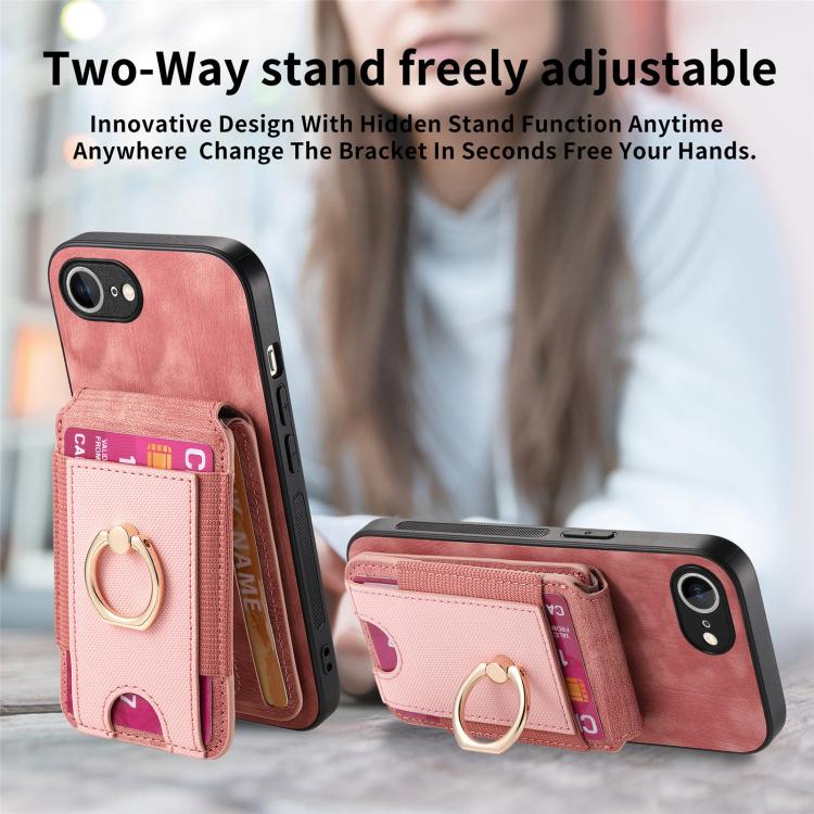For iPhone 16e Retro Splitable Magnetic Stand Card Bag Leather Phone Case(Pink)