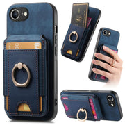 For iPhone 16e Retro Splitable Magnetic Stand Card Bag Leather Phone Case(Blue)