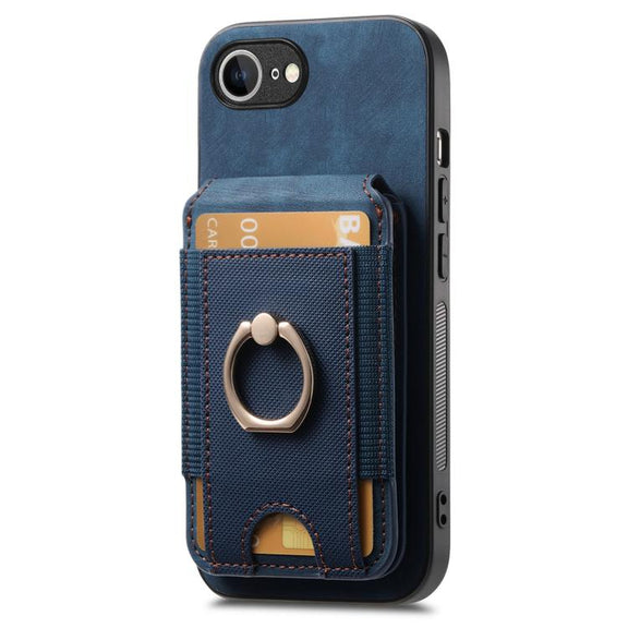For iPhone 16e Retro Splitable Magnetic Stand Card Bag Leather Phone Case(Blue)