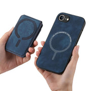 For iPhone 16e Retro Splitable Magnetic Stand Card Bag Leather Phone Case(Blue)