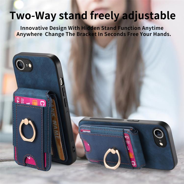 For iPhone 16e Retro Splitable Magnetic Stand Card Bag Leather Phone Case(Blue)