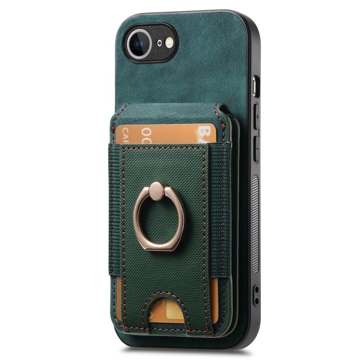 For iPhone 16e Retro Splitable Magnetic Stand Card Bag Leather Phone Case(Green)